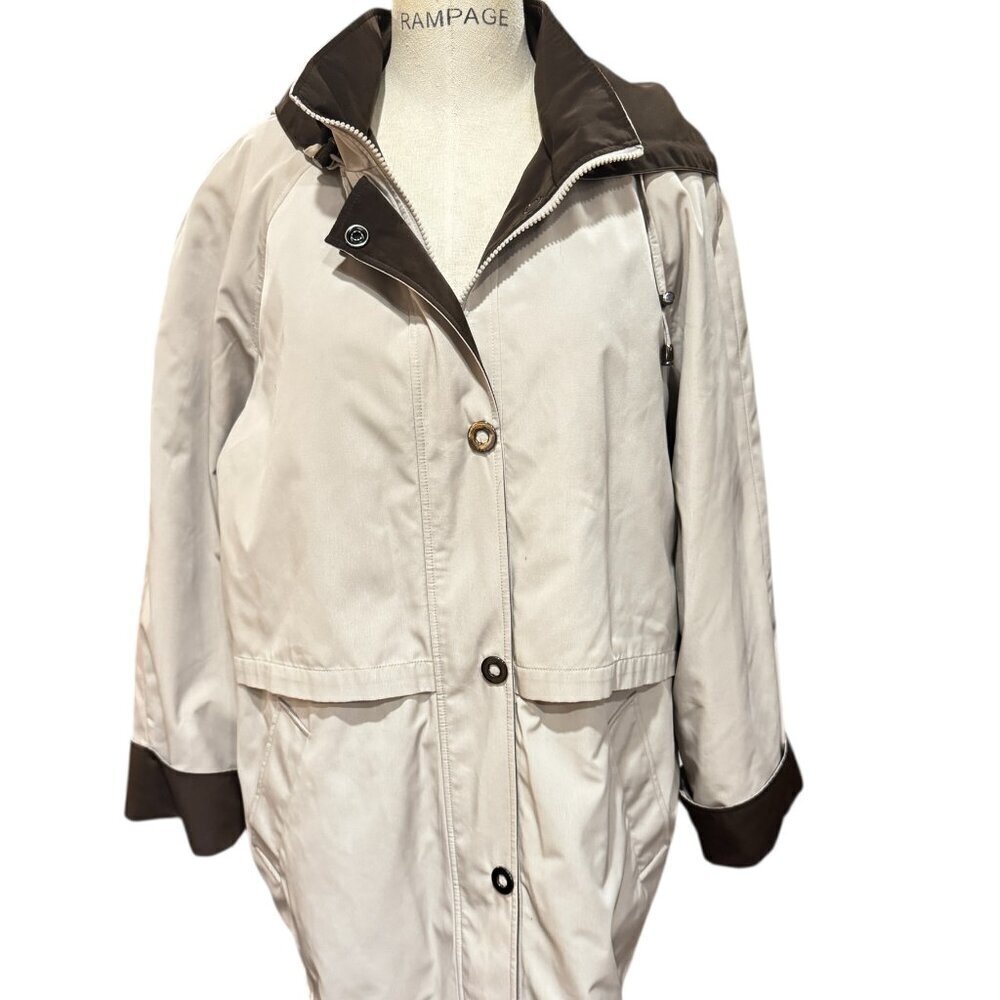 Vintage Liz Claiborne Hooded Jacket Cream Brown Colorblock Size XL